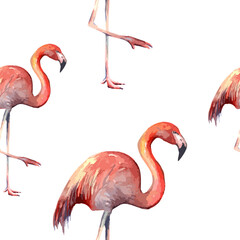 Seamless pattern background with watercolor flamingos. Vector animals illustration for kids room and wallpaper
