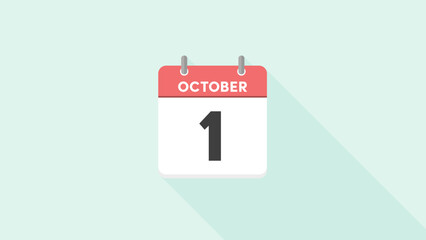 octoberと1の文字が書いてある10月1日のカレンダー - 月別行事のイメージ素材