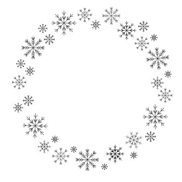 Snawflakes christmas monogram wreath svg, Winter round border