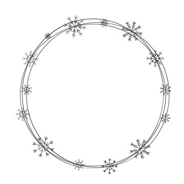 Snawflakes circle christmas wreath svg, Round winter border