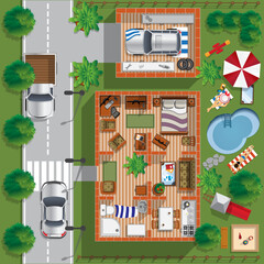 Home interior. View from above. Vector illustration.