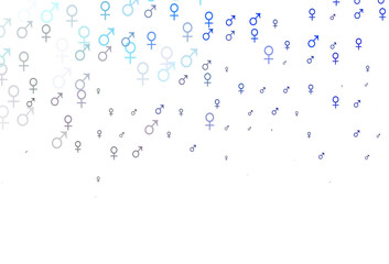 Light pink, blue vector pattern with gender elements.