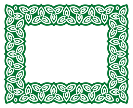 Irish Celtic vector frame design in green, traditional ractangle border perfect for greeting card or invitation
