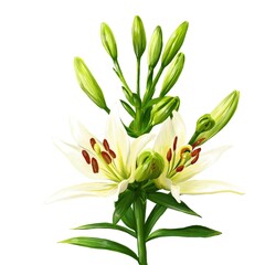 Fototapeta premium bouquet of white lily flowers, daylily illustration
