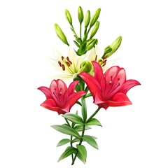 bouquet of flowers of multicolored lilies, daylily illustration
