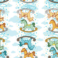 Cute and Adorable Rocking Horse Seamless Pattern Design