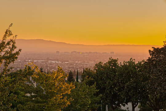 San Jose Landscape Behind Trees During Golden Hour