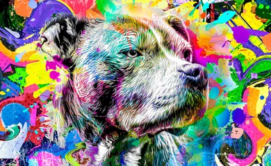 Zelfklevend Fotobehang abstract colored dog muzzle isolated on colorful background © reznik_val