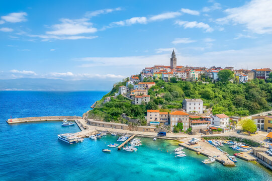 Aerial view with Vrbnik village, Krk island, Croatia