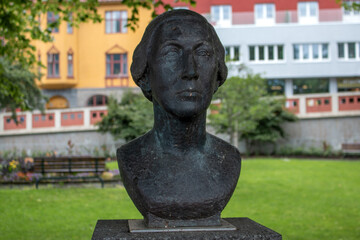 Bust of Nini Roll Anker Statue Molde Møre og Romsdal at Sunnylvsfjorden near Geirangerfjorden in Norway (Norwegen, Norge or Noreg)