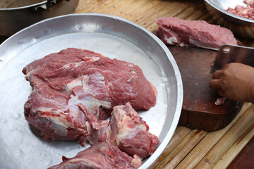 Raw beef with cutting path on table,Market of raw production.