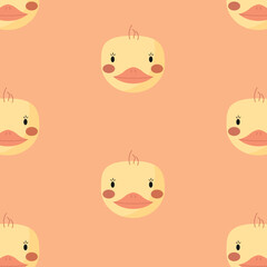 Cute animal face, chick muzzle, fluffy head seamless pattern. Childish design of wrapping paper, fabric, textile, graphic, print. Cartoon vector illustration. Texture, background, wallpapers, ornament