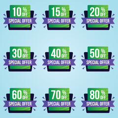 special offer super sale sticker and sale tag badge with different discount set. up to 10,15,20,30,50,70,80 percent off