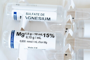 Close-up of Magnesium Sulfate vial - obrazy, fototapety, plakaty