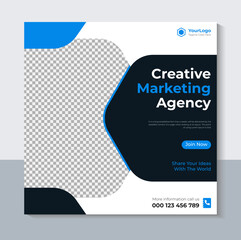 Creative Marketing Agency Banner Design, Business Social Media Post Template, Web Banner, Facebook Post, Instagram Post, Blue Color