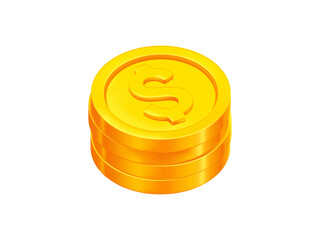 Gold coins stack isolated on white background. Coin icon with dollar sign. Vector illustration