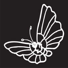 Vector, Image of butterfly icon, black and white color, with transparent background