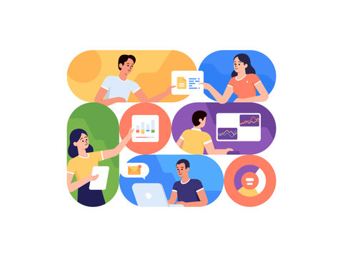 Workflow organization and team communication.
Vector illustration