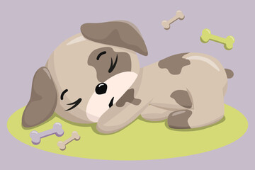 Cute sleeping puppy. Funny illustration of a sleeping dog. Dog's Baby
