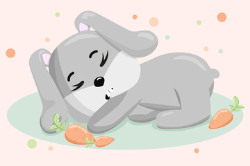 Cute sleeping bunny. Funny illustration of a sleeping rabbit. Baby Hare
