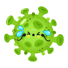 Cute sad virus character. Vector hand drawn cartoon kawaii character illustration icon. Isolated on white background. Sad virus character concept