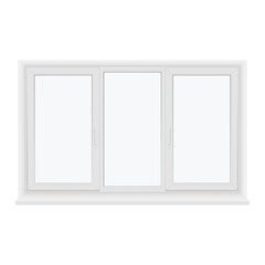 Closed plastic triple window white frame realistic vector illustration. Glass inside apartment