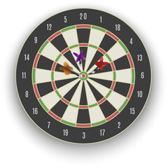 Darts circle aim with arrows in bullseye realistic vector accuracy target business achievement