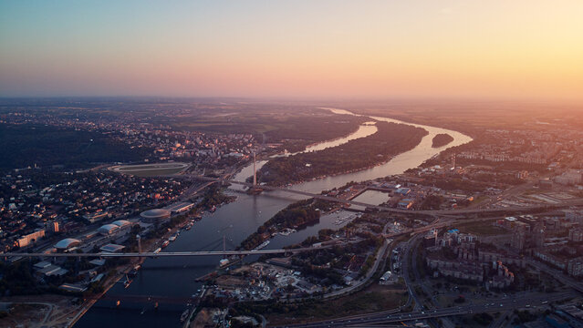 Aerial view of Belgrade, capital of Serbia.