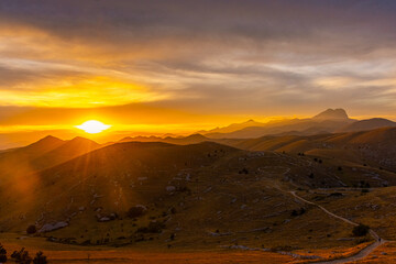 Fototapeta premium Stunning sunset over Gran Sasso National Park of Abruzzo, Italy