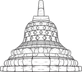 Stupa Line Art Drawig for Coloring Page - Book
