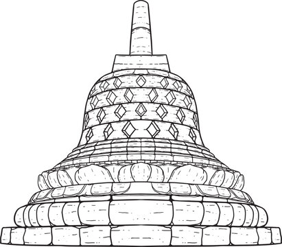 Stupa Line Art Drawig for Coloring Page - Book
