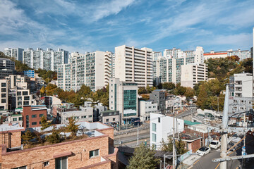 Fototapeta premium Seoul Residential Neighborhood View, Dense Urban Cityscape