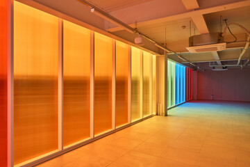 corridor in a hotel and color light.