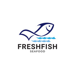 Fish in water Logo design vector template. Seafood restaurant shop store Logotype concept icon.