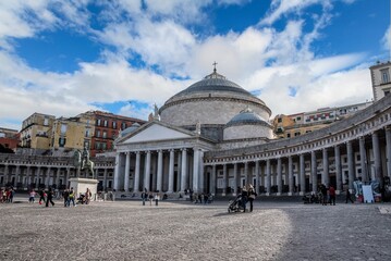 Huge classicistic basilica San Francesco di Paula in downtown Naples, Italy