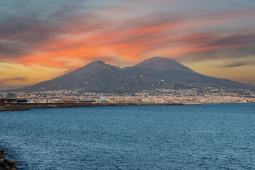 Sunrise over famous Mount Vesuvius and the Gulf of Naples, Italy