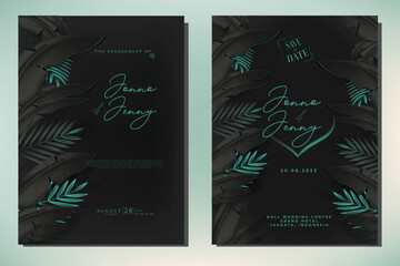 Elegant greenery on wedding invitation card template