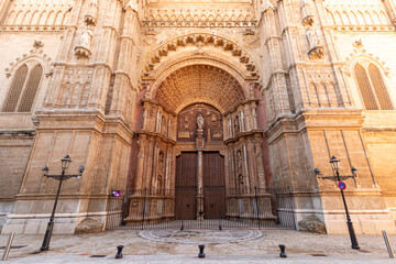 Palma de Mallorca, Spain. Detail of the Portal Mayor facade of the Gothic Cathedral of Santa Maria © J. Ossorio Castillo