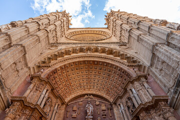 Palma de Mallorca, Spain. Detail of the Portal Mayor facade of the Gothic Cathedral of Santa Maria
