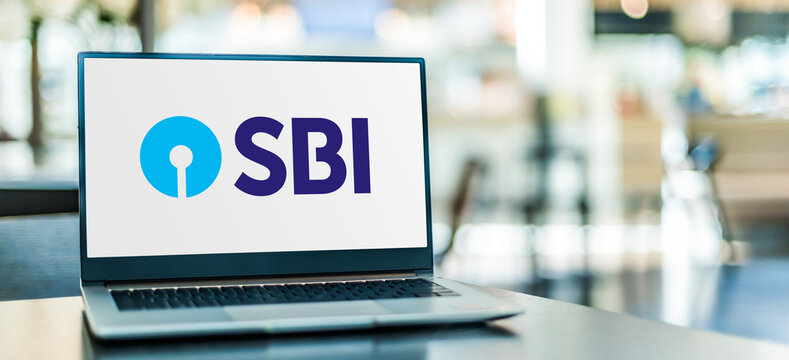 Laptop computer displaying logo of State Bank of India