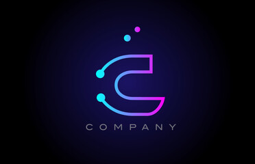 pink blue C dot line alphabet letter logo icon design. Creative template for business and company