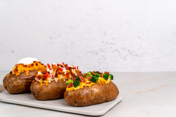 Large baked potato with toppings 
