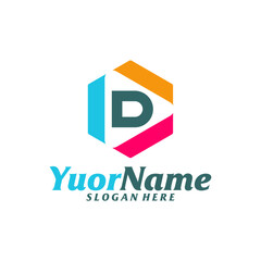 Initial D with Play Logo Design Template. Letter D logo concept vector. Creative Icon Symbol