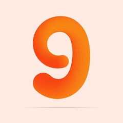 9 number made of shinny orange color design. Vector isolated font for bright logo, poster, headline, etc.