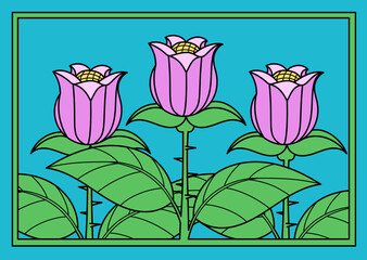 Decorative flowers in a frame. Vector illustration with outline.