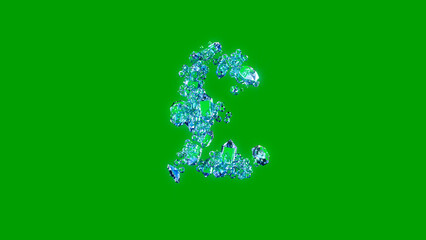 pretty blue clear diamonds alphabet - pound symbol, isolated - object 3D rendering