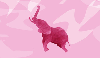 Elephant silhouette, abstract background, pink elephant flying, effect of marble, watercolor, glass