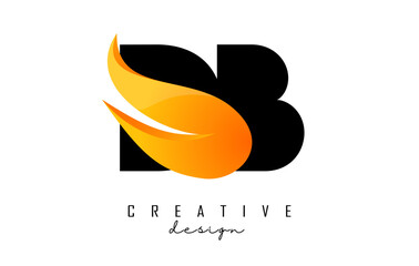 Vector illustration of abstract letters DB d b with fire flames and Orange Swoosh design.