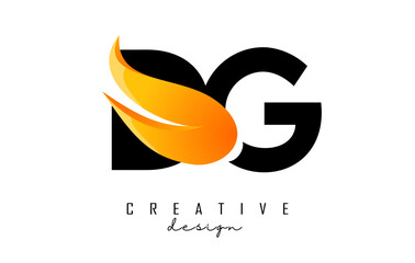 Vector illustration of abstract letters DG d g with fire flames and Orange Swoosh design.