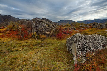 Russia. South Of Western Siberia. Mountain Altai. Amazing stone placers in the Katun river valley...